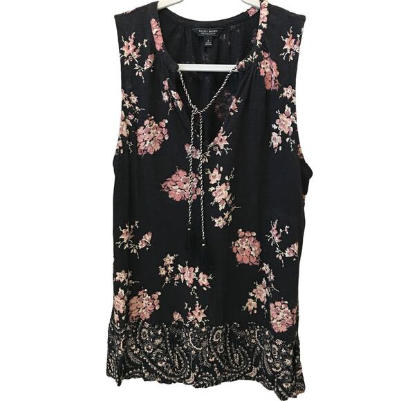 Lucky Brand Black Tank Top Size Small 100% Cotton with Pink Floral and Paisley - Picture 2 of 4